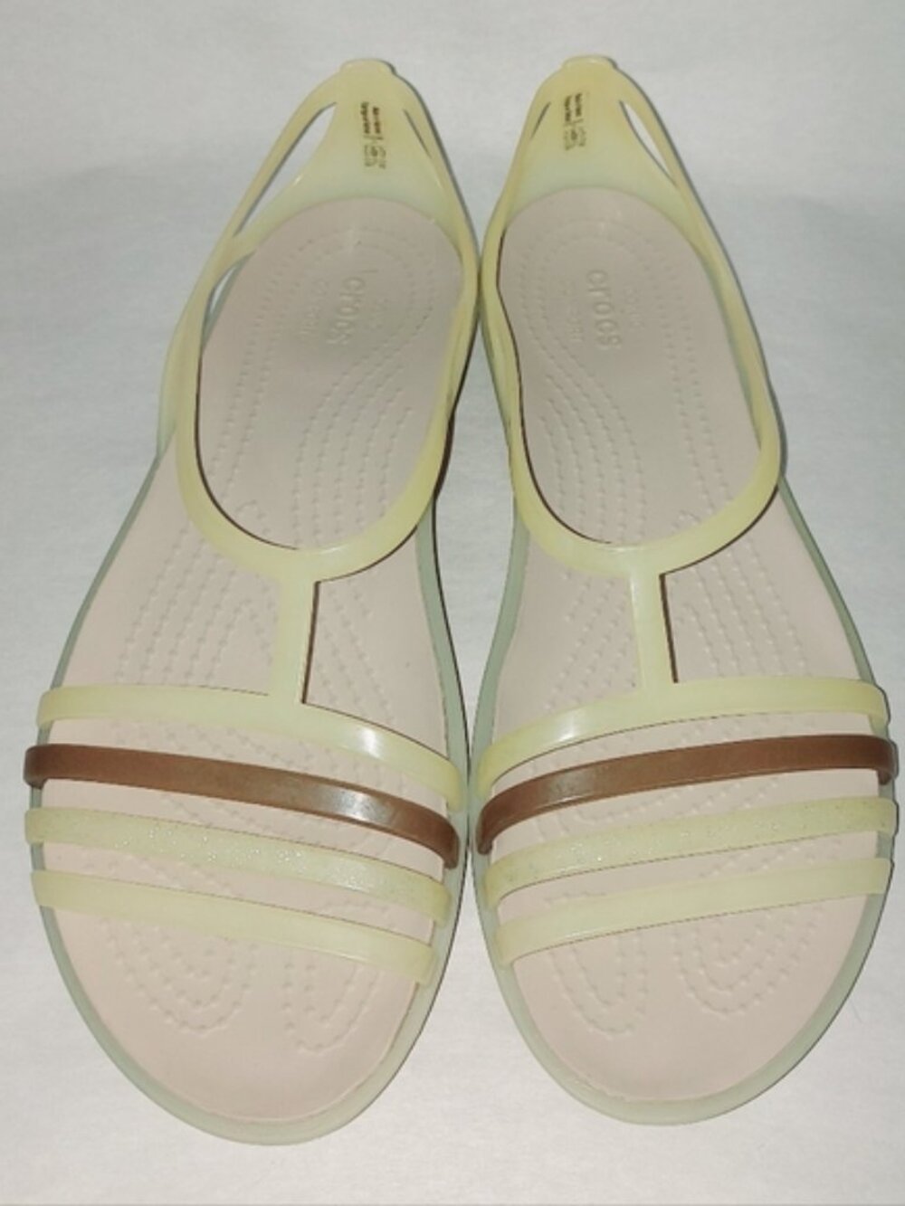 CROCS Pale Yellow and Brown Strappy Jelly Sandals